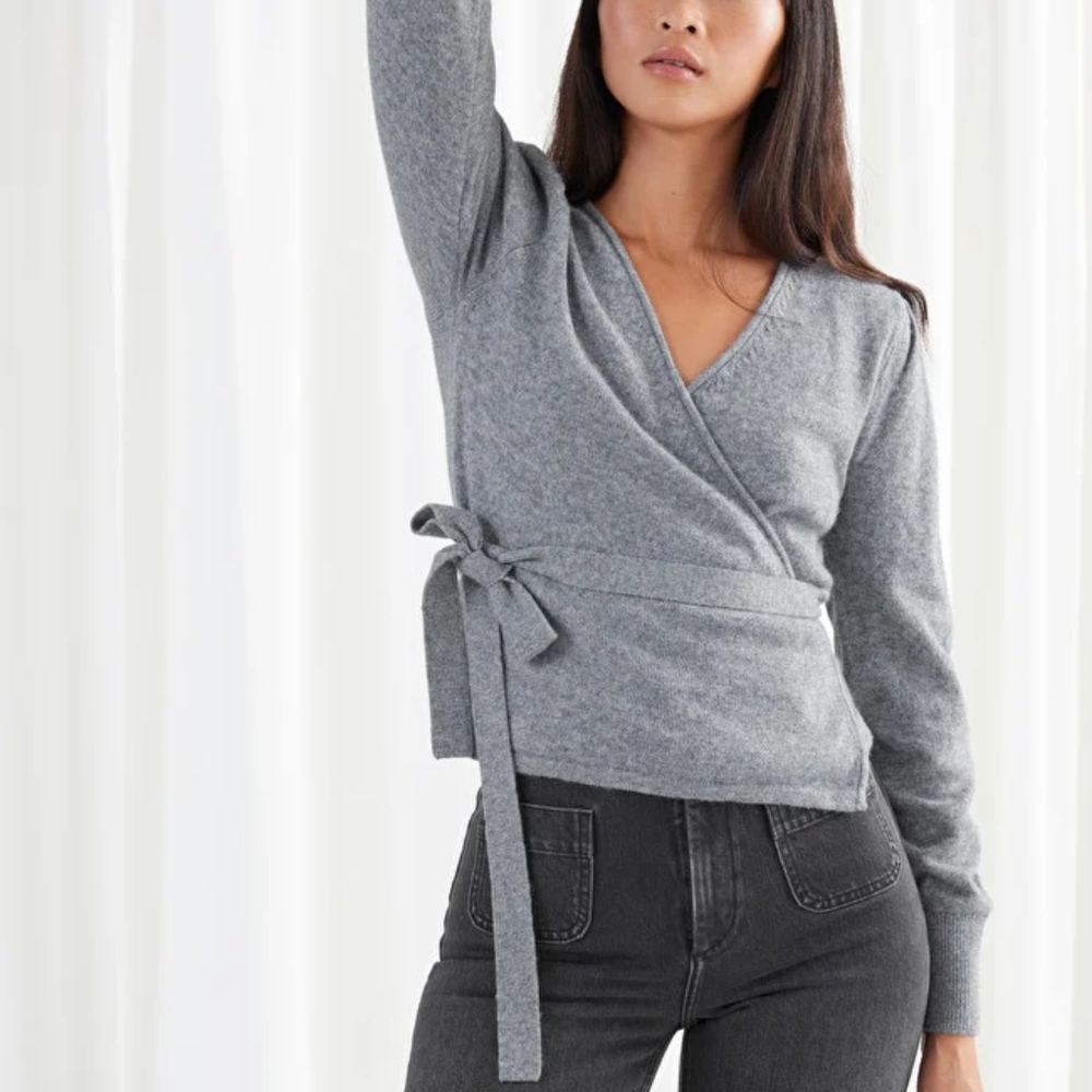 Other Stories Wool Alpaca Blend Grey Wrap Cardigan